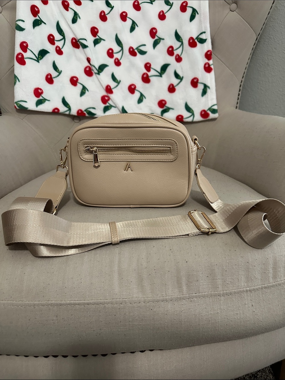 Neutral Beige Crossbody Bag with Satin Strap - Casual Everyday Shoulder Bag